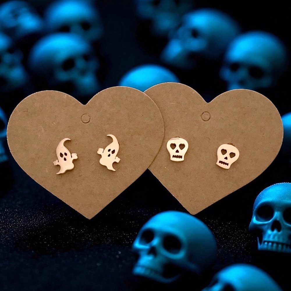 🆕 (2 Pairs) Ghosts and Skulls Stud Earrings- Stainless Steel